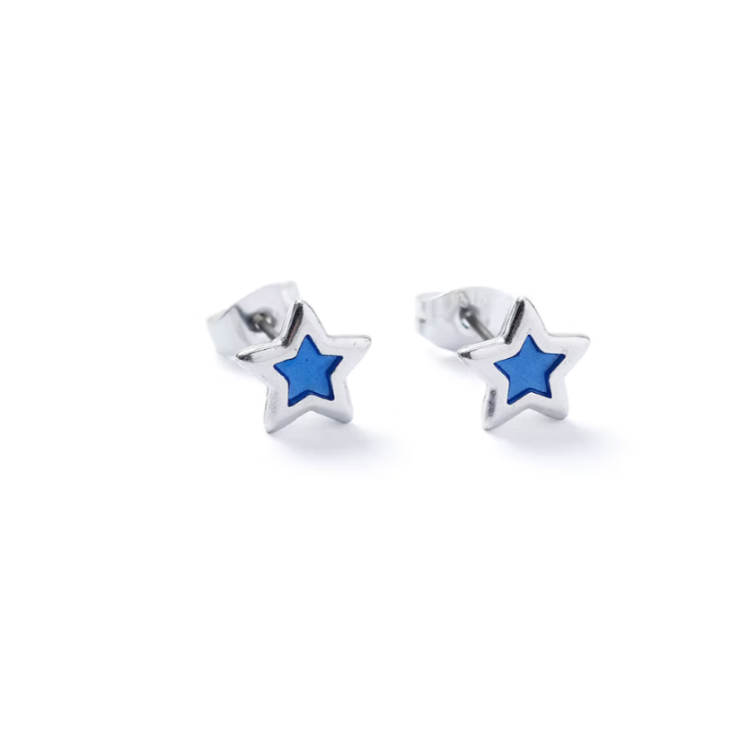 Blue silver star studs