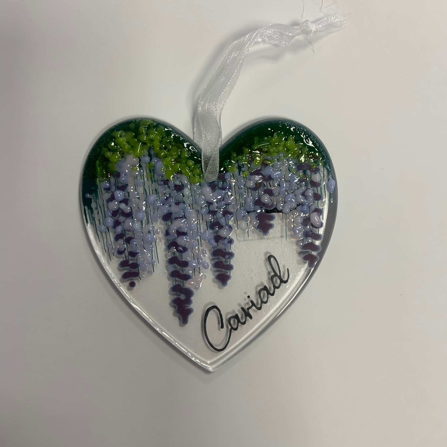 Cariad wisteria heart fused glass decoration
