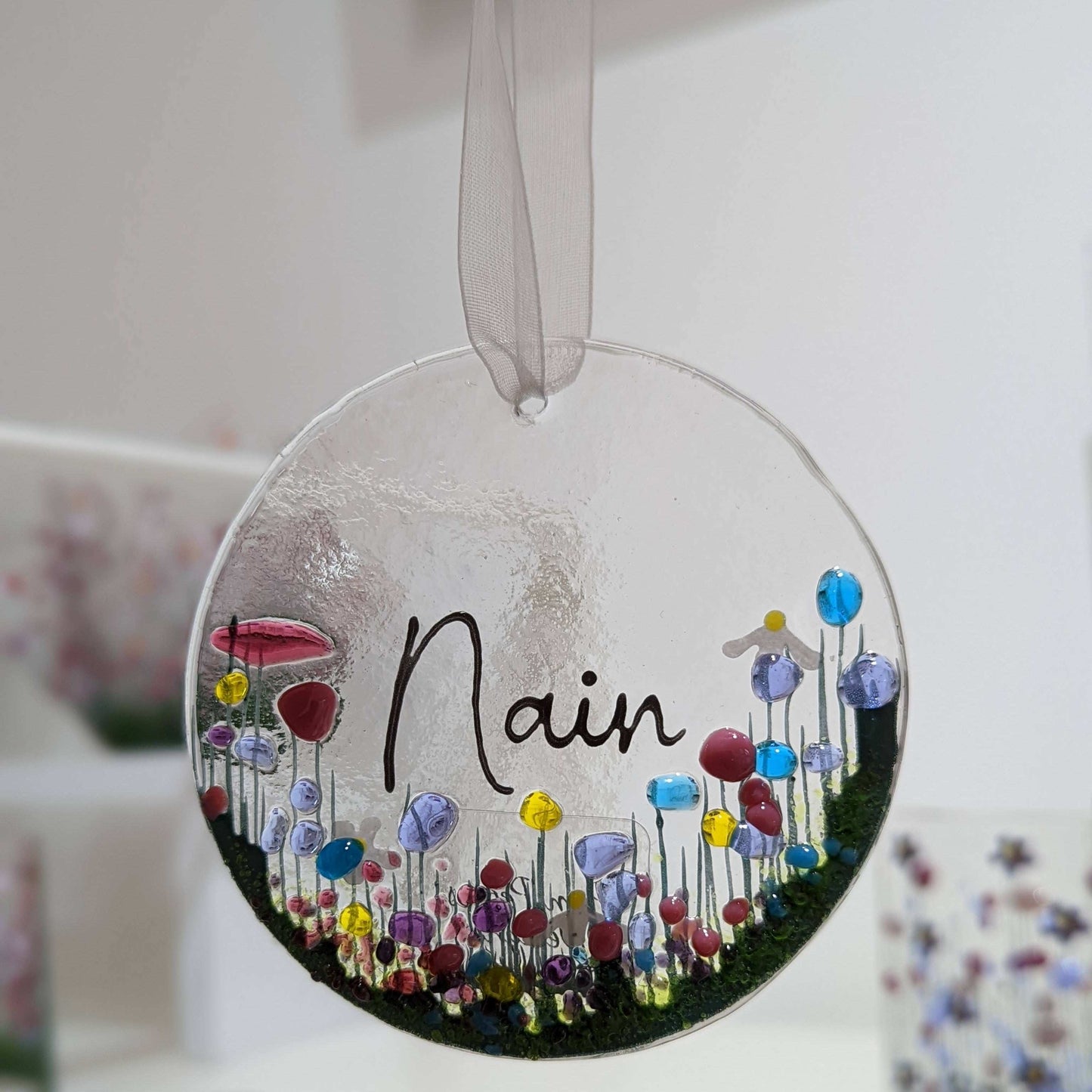 Handmade Fused Glass Hanging Decoration - 'Nain'|Gifts of Wales