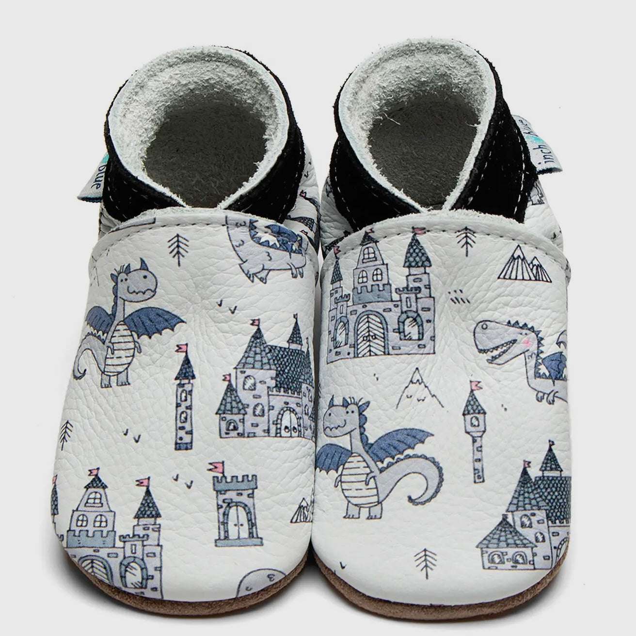 Dragon and castles barefoot baby shoes