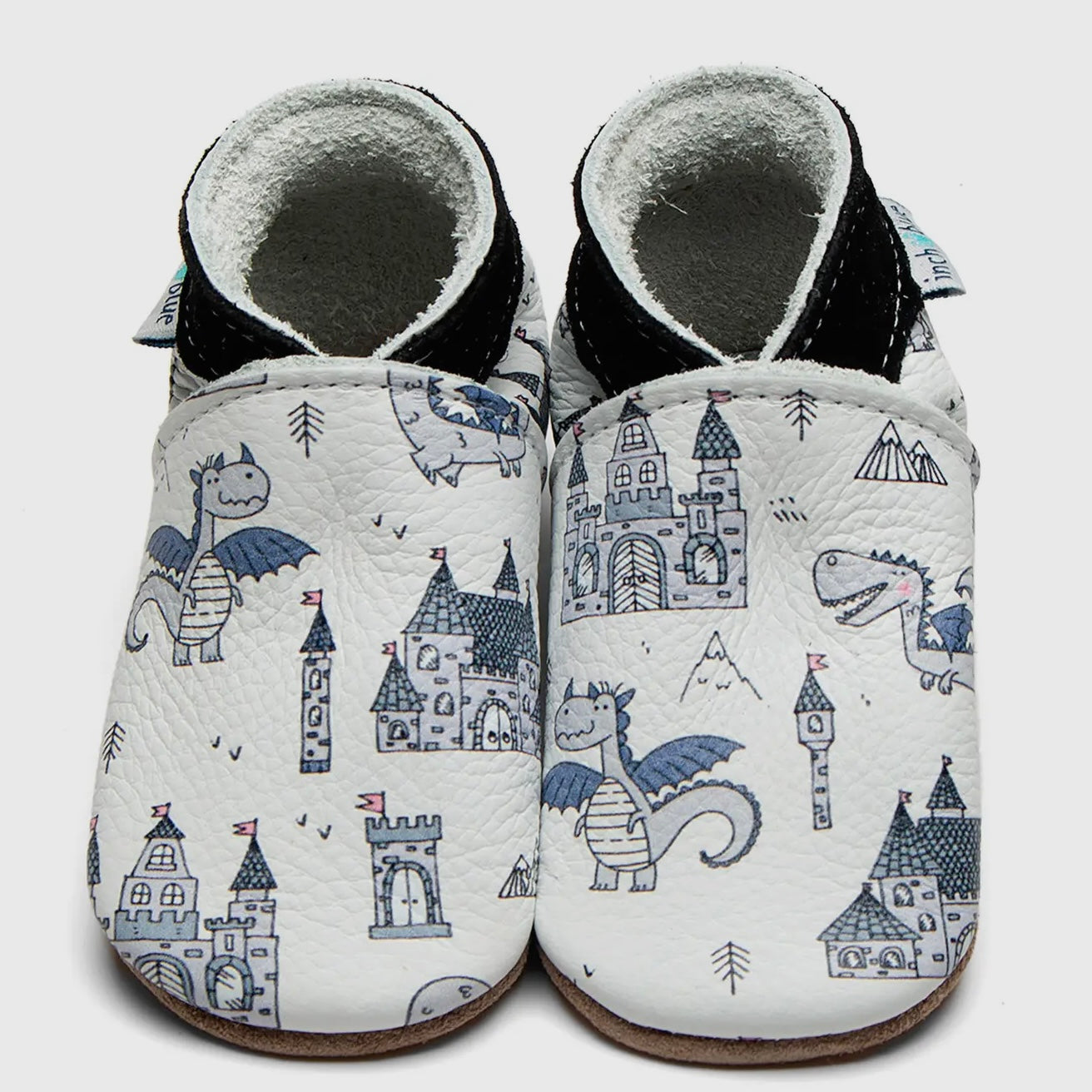 Dragon and castles barefoot baby shoes