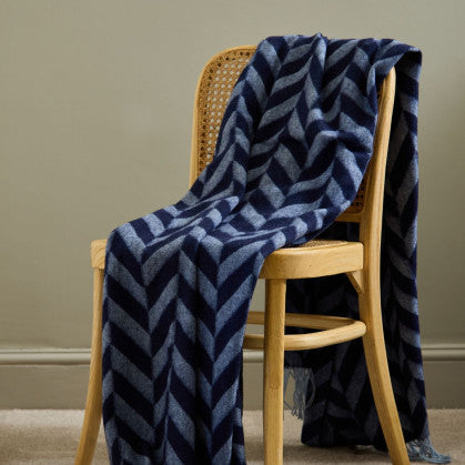Lambswool Chunky Herringbone Navy & Powder Blue Throw