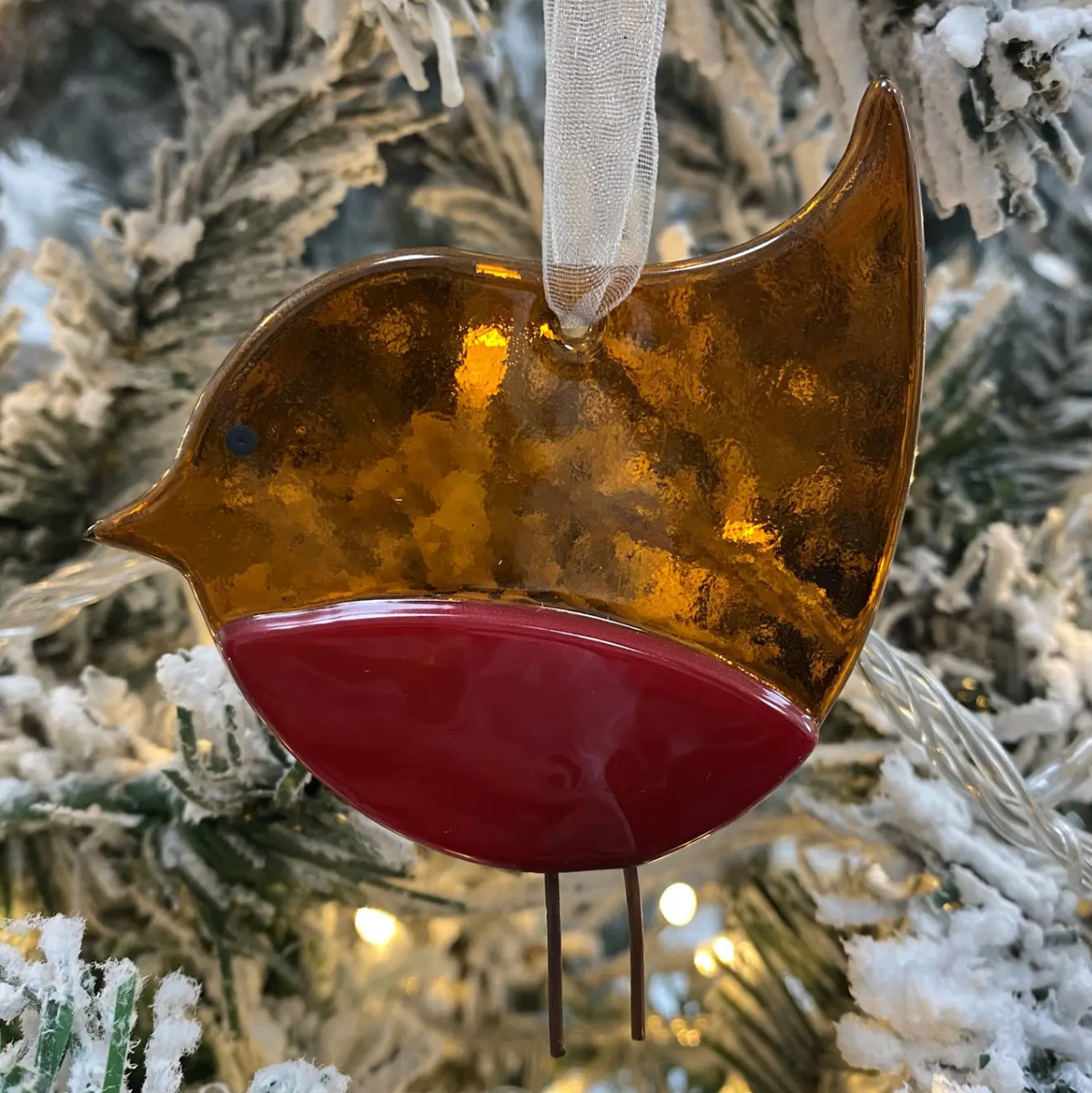 Large glass robin Christmas decoration