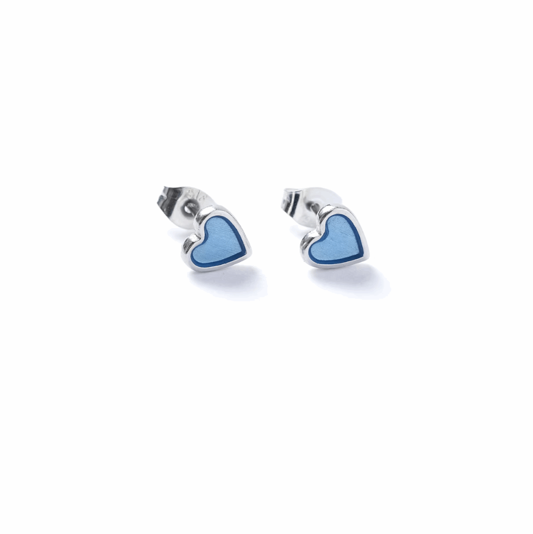 Light blue silver heart studs