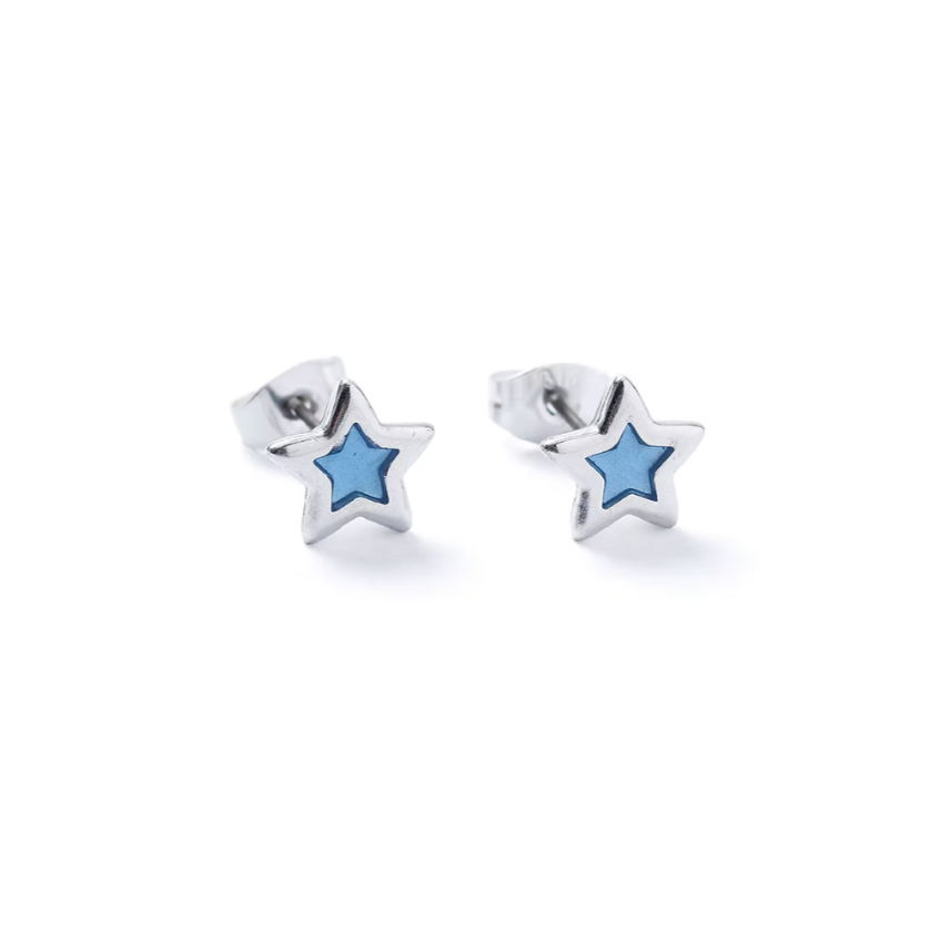 Light blue silver star studs