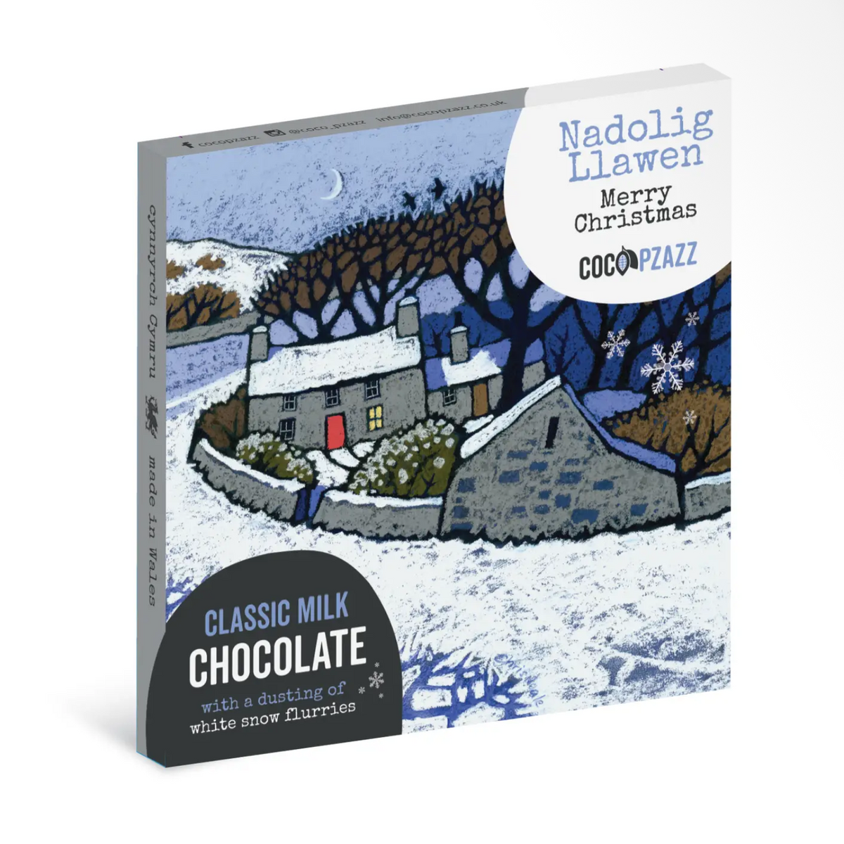 Nadolig llawen milk chocolate with snow flurries