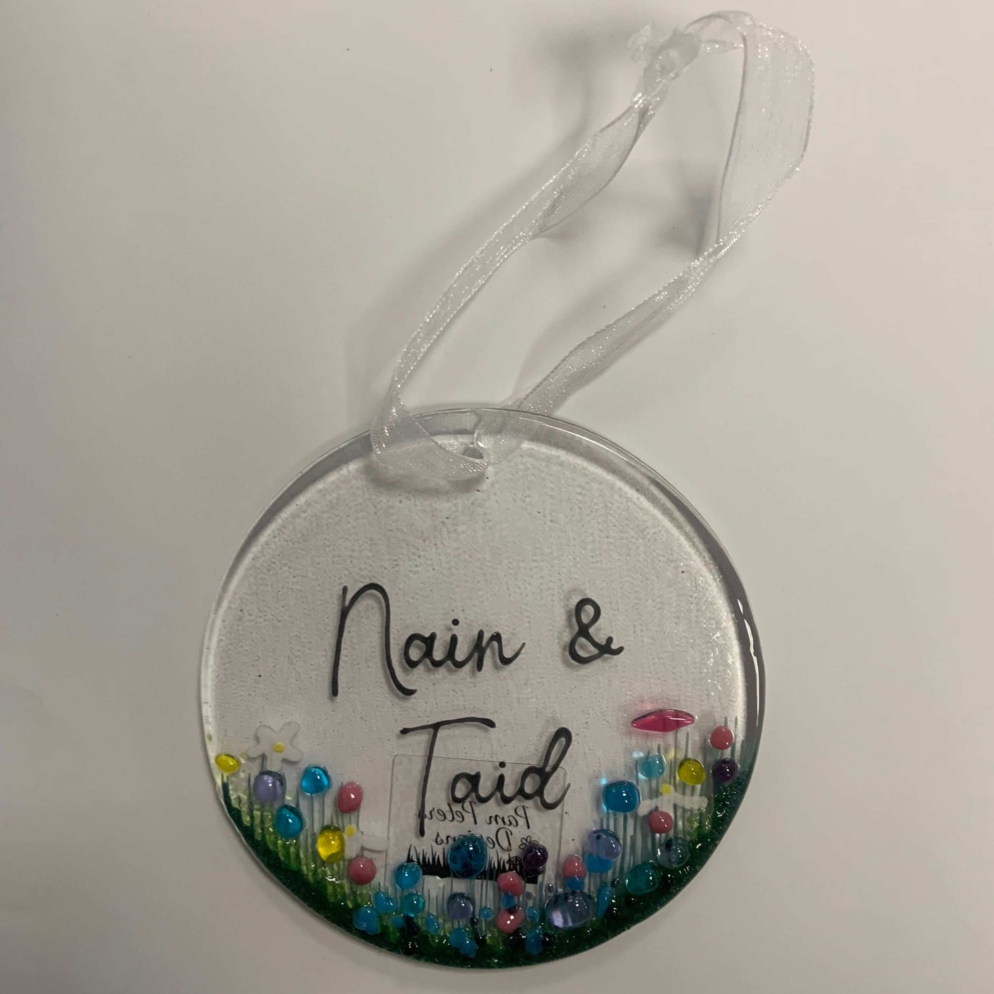 Nain and Taid fused glass decoration