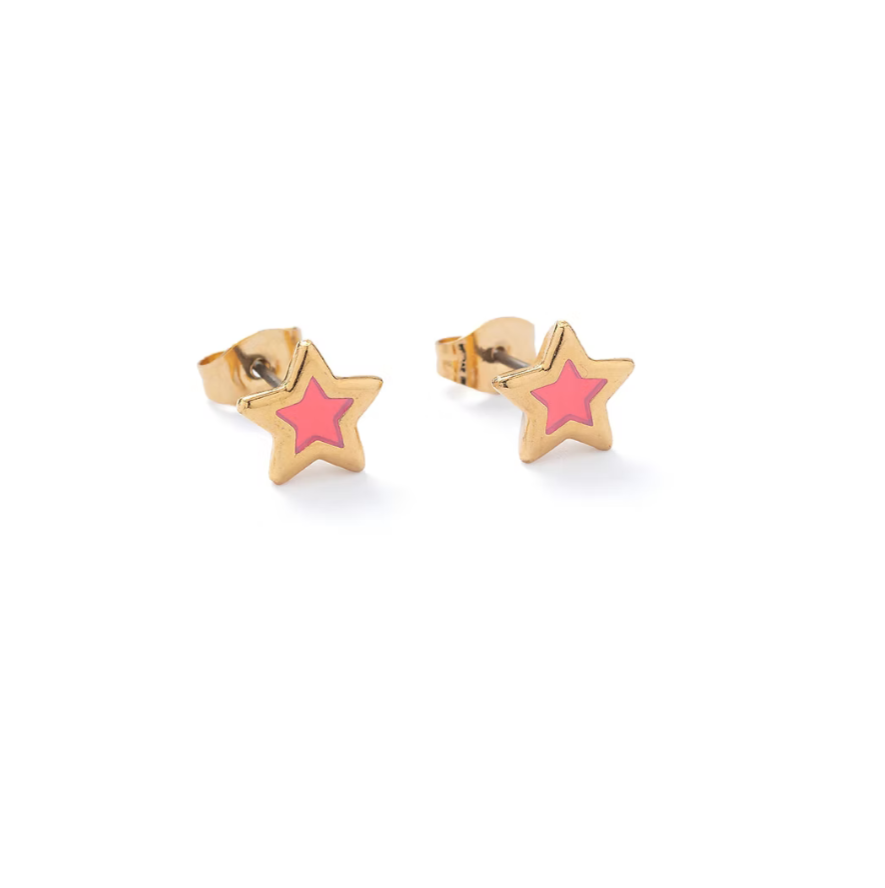 Peach gold star studs