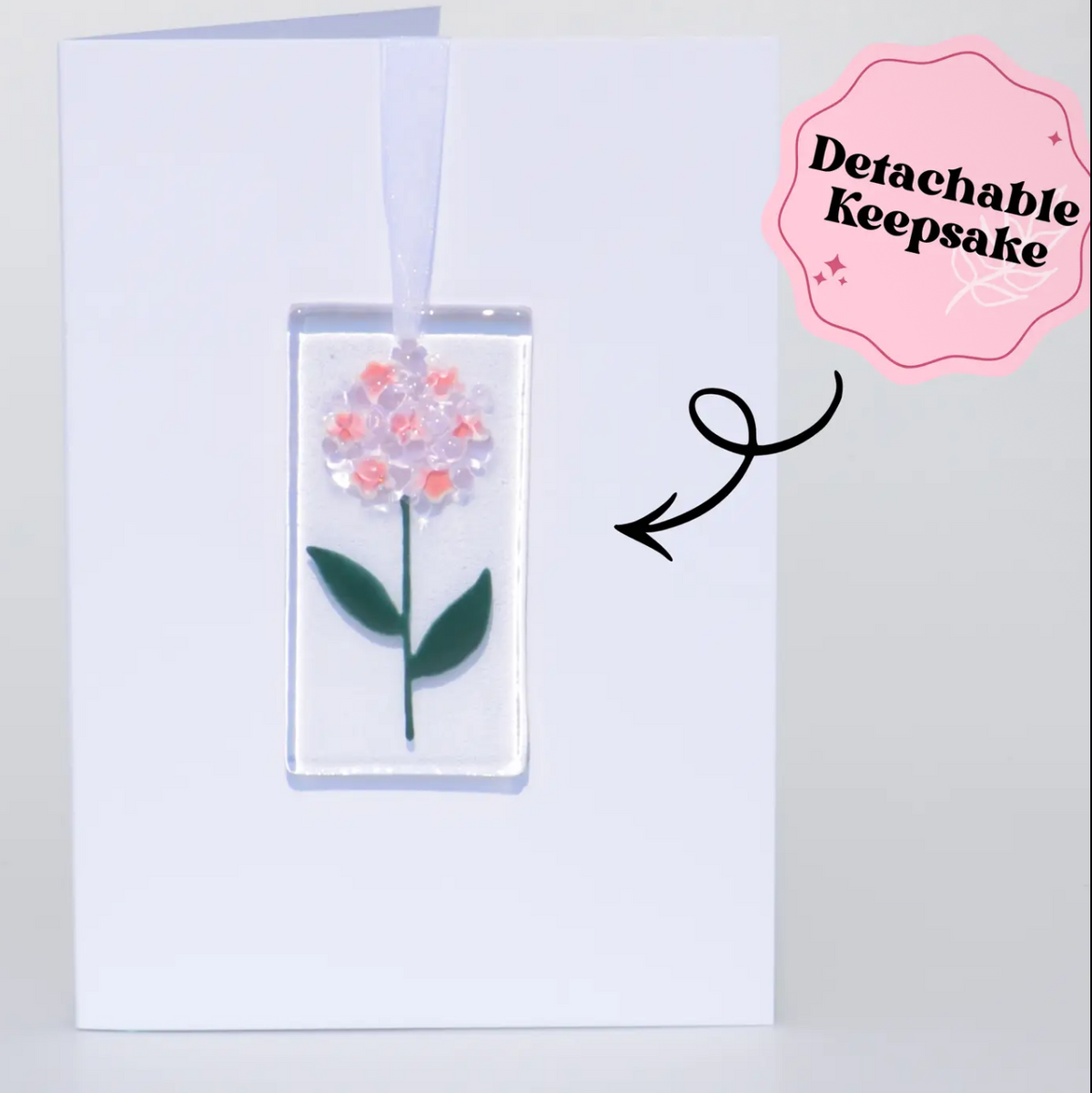 Pink Hydrangea glass decoration card