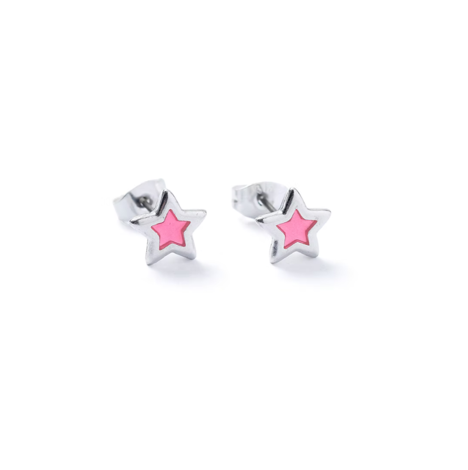 Pink silver star studs