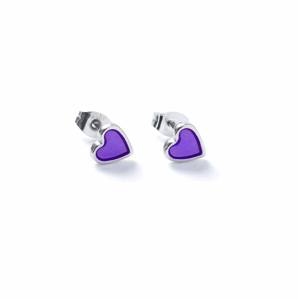 Purple silver heart studs