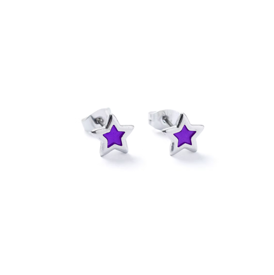 Purple silver star studs