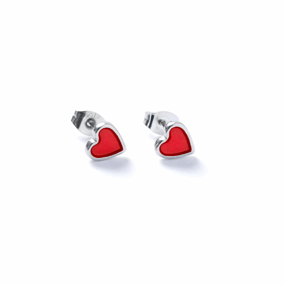 Red silver heart studs
