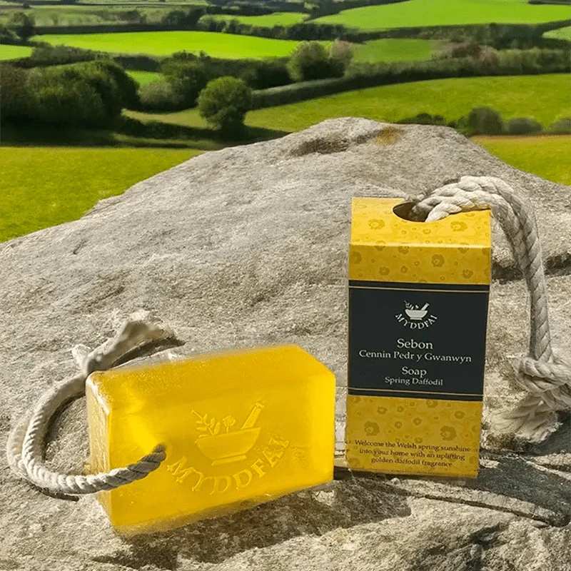 Spring daffodil soap on a rope