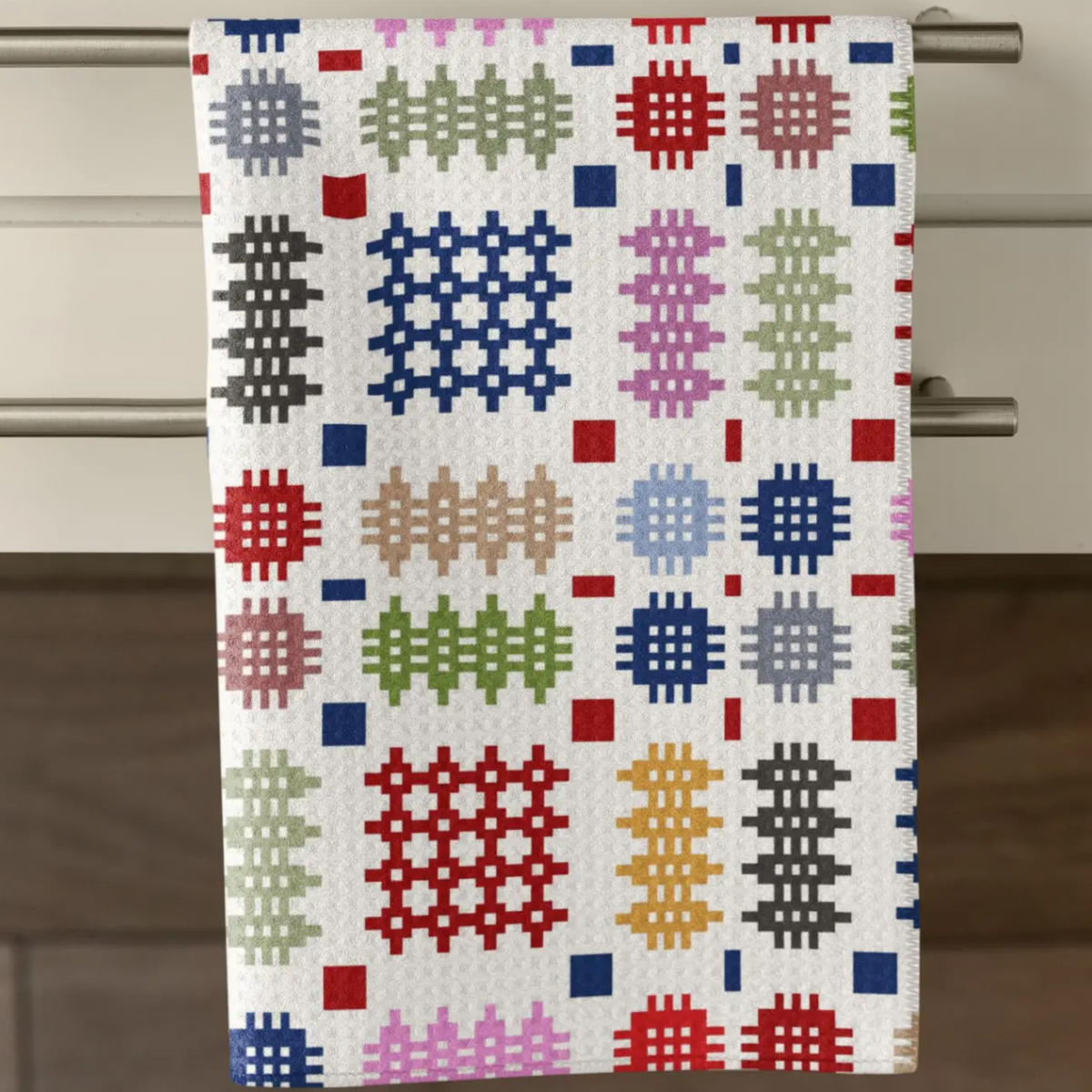 Waffle Welsh tapestry design tea towel