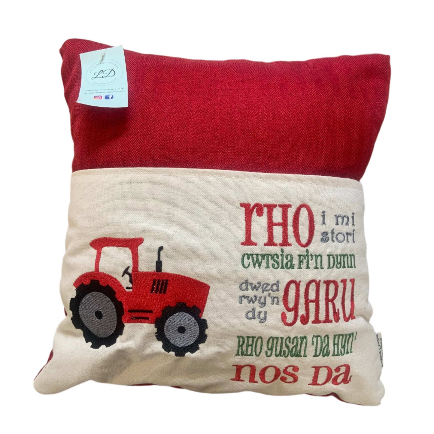 Welsh red tractor reading cushion | Gifts of Wales