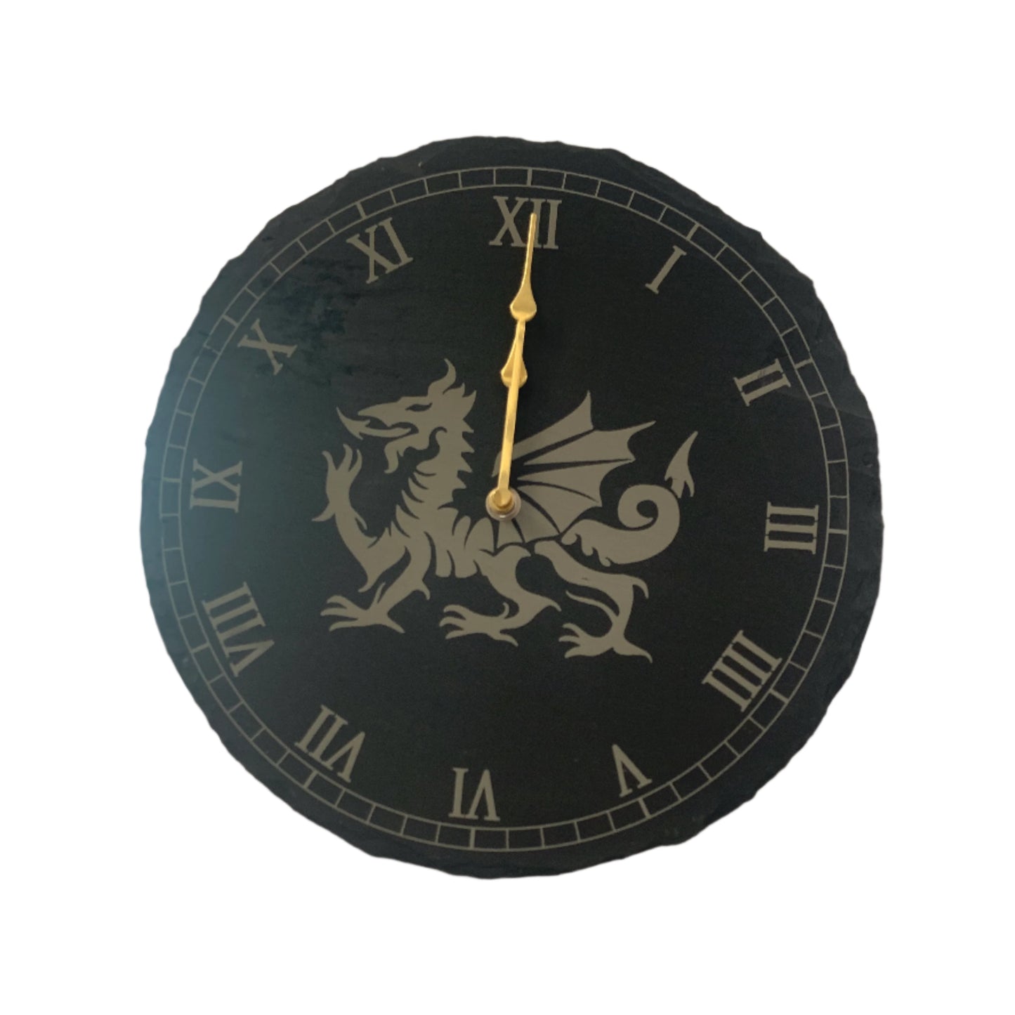 Welsh dragon clock with roman numerals