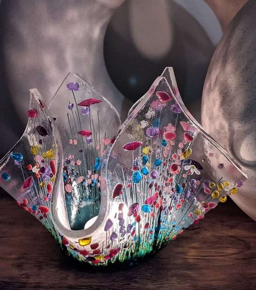 Wildflower glass tealight holder