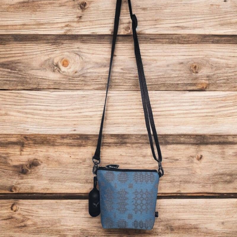 Blue tapestry cross body bag