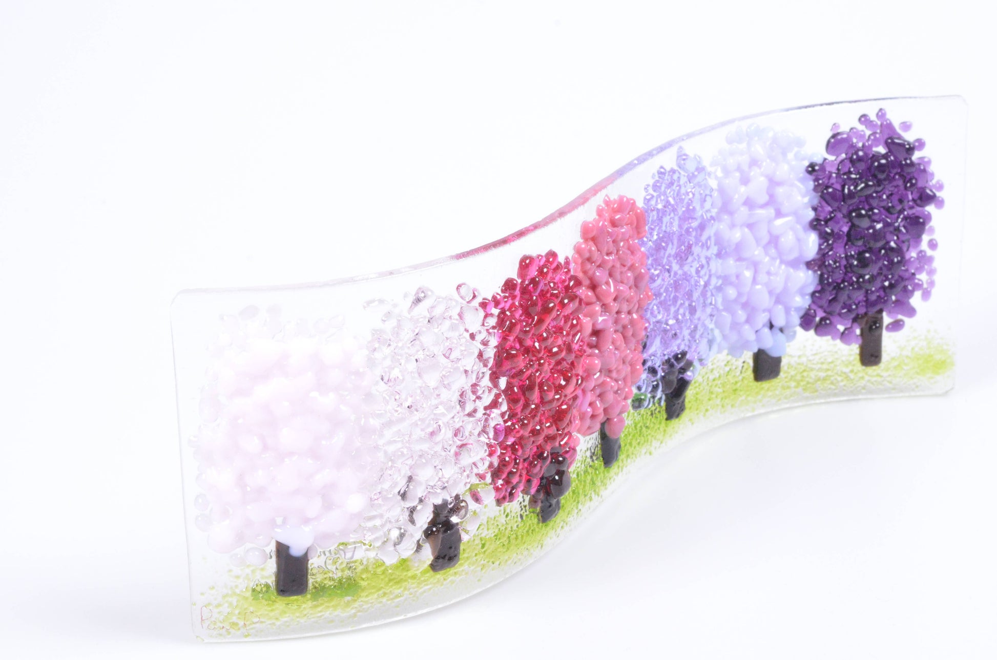 Handmade Fused Glass - Pink Purple Gradient Trees Wave - Gifts of Wales