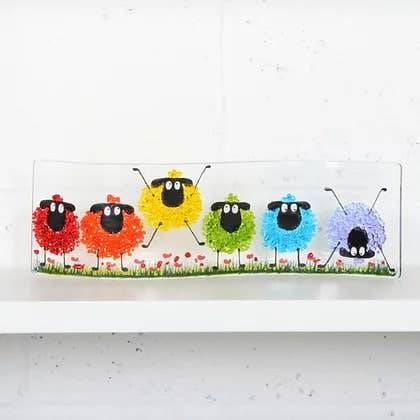 Handmade Fused Glass - Rainbow Sheep Wave - Gifts of Wales