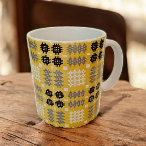 Welsh Tapestry Blanket Print Mug: Blue - Gifts of Wales