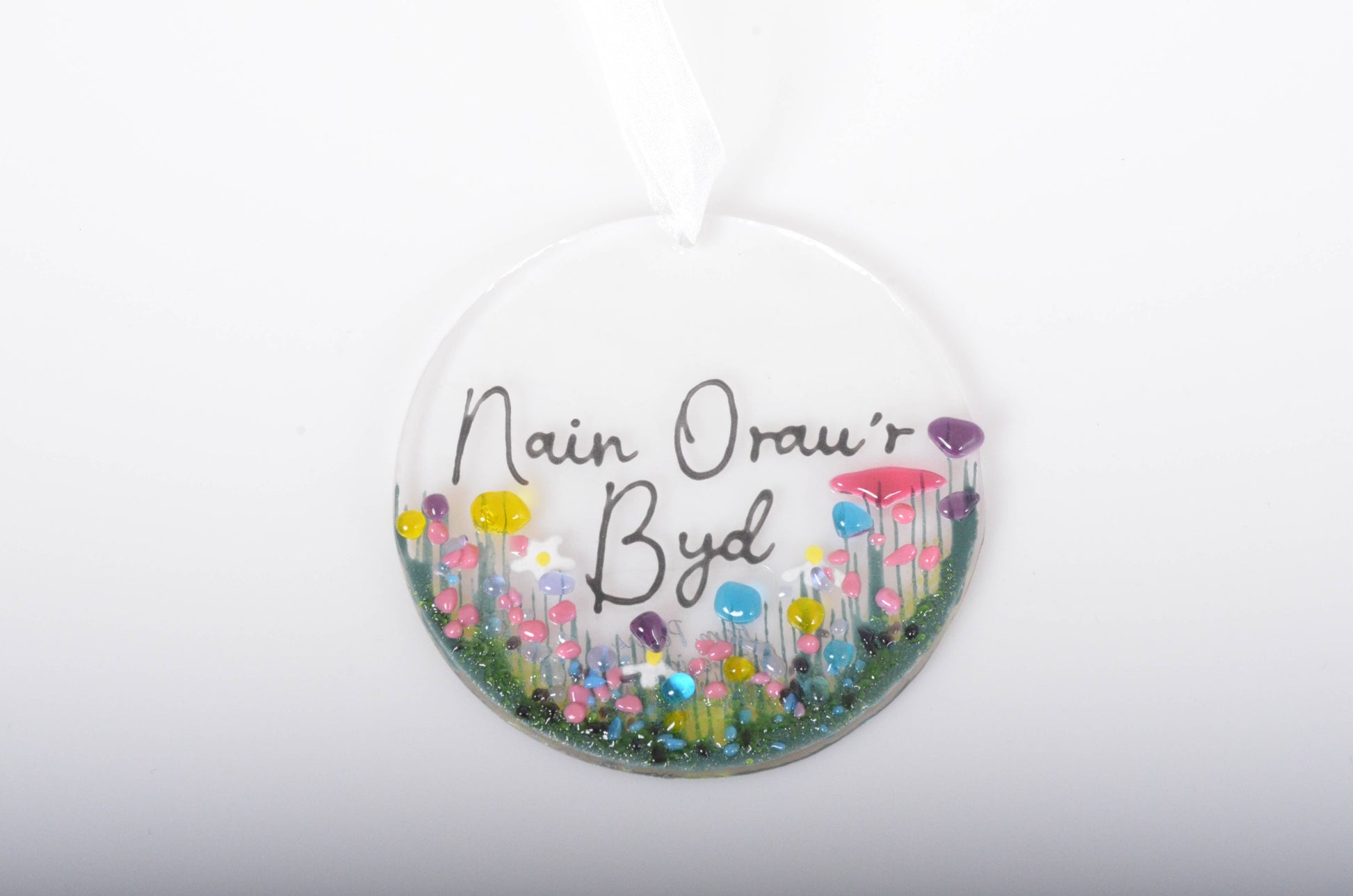 Handmade Fused Glass Hanging Welsh Dec - Nain Orau'r Byd - Gifts of Wales