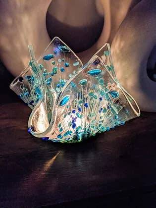 Handmade Fused Glass -  Cornflower Small Tealight - Gifts of Wales