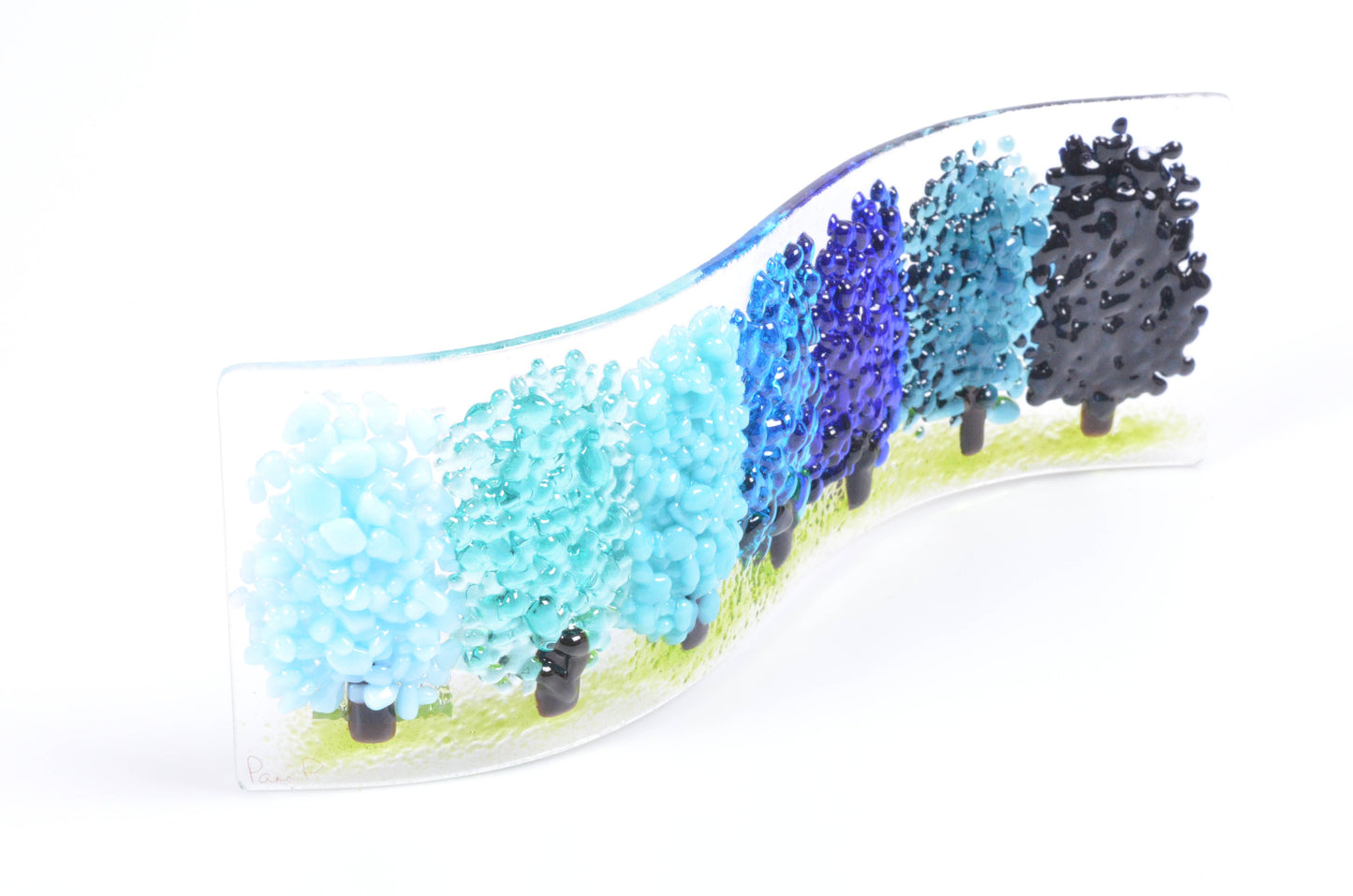 Blue Trees Fused Glass Wave - Gifts of Wales