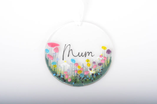 Handmade Fused Glass Hanging Decoration - 'Mum': Yes with Gift Box - Gifts of Wales