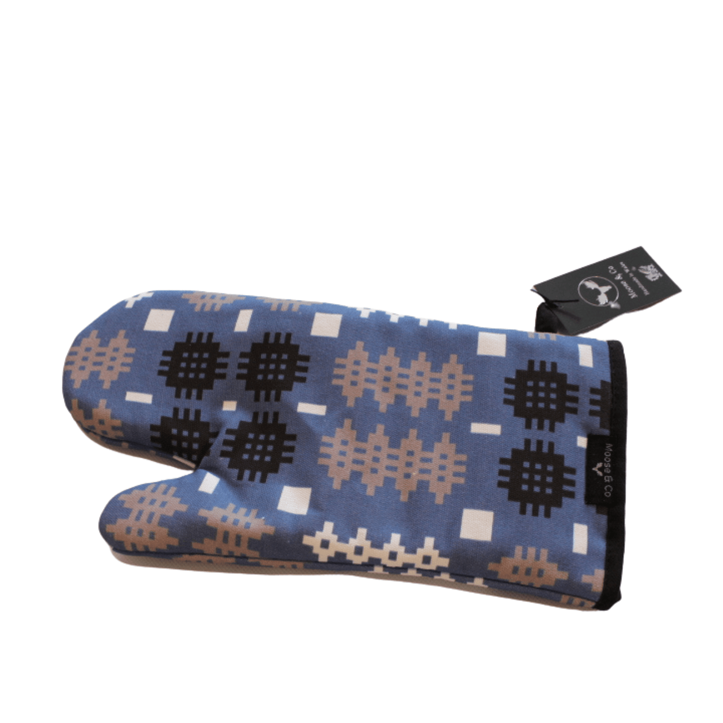 Welsh Tapestry Blanket Print Oven Mitt: Blue - Gifts of Wales