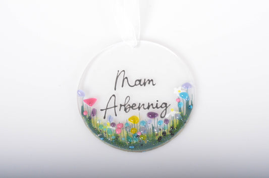 Handmade Fused Glass Hanging Welsh Dec - Mam Arbennig - Gifts of Wales