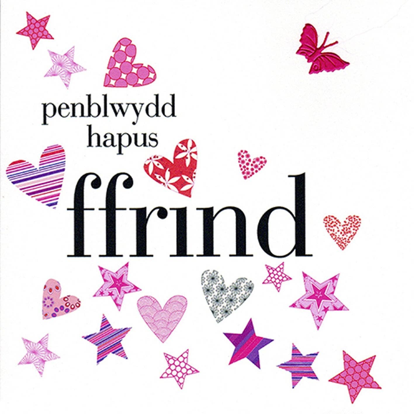 Welsh Friend Birthday Card, Penblwydd Hapus, Pink, fabric butterfly embellished - Gifts of Wales