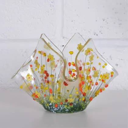 Handmade Fused Glass -  Daffodil Small Tealight - Gifts of Wales