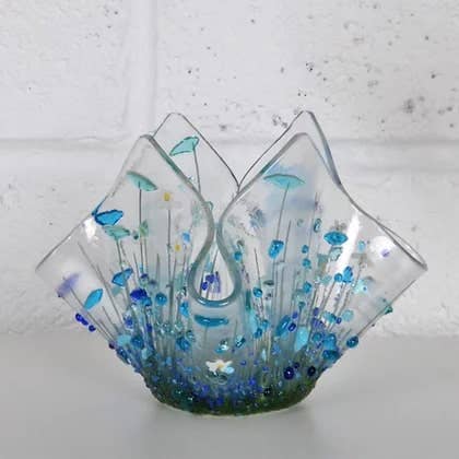 Handmade Fused Glass -  Cornflower Small Tealight - Gifts of Wales