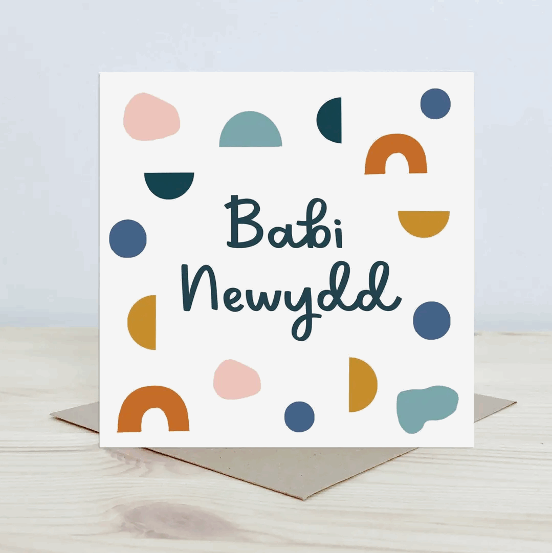 Babi newydd square greetings card
