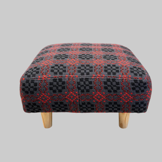 Black and red Welsh tapestry foot stool
