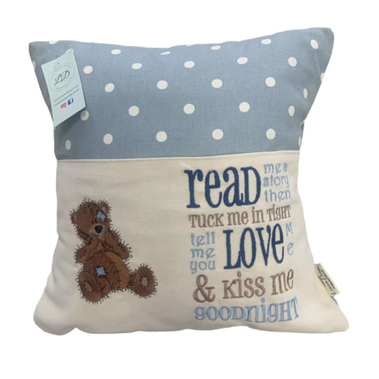 Blue teddy reading cushion | Gifts of Wales