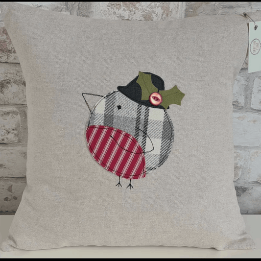 Christmas robin small square cushion