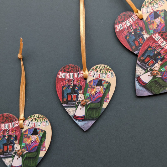Christmas Welsh ladies heart shaped decoration