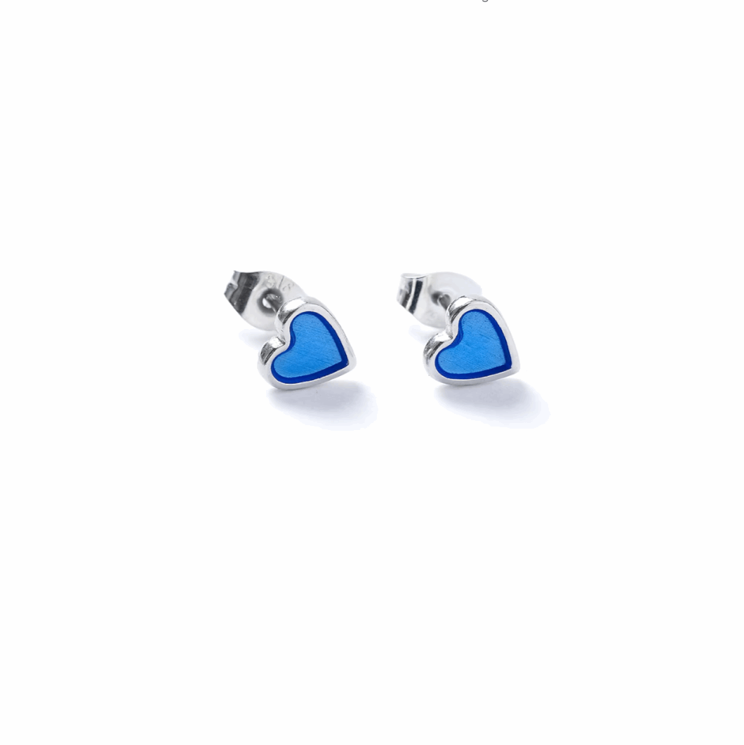 Cobalt silver heart studs