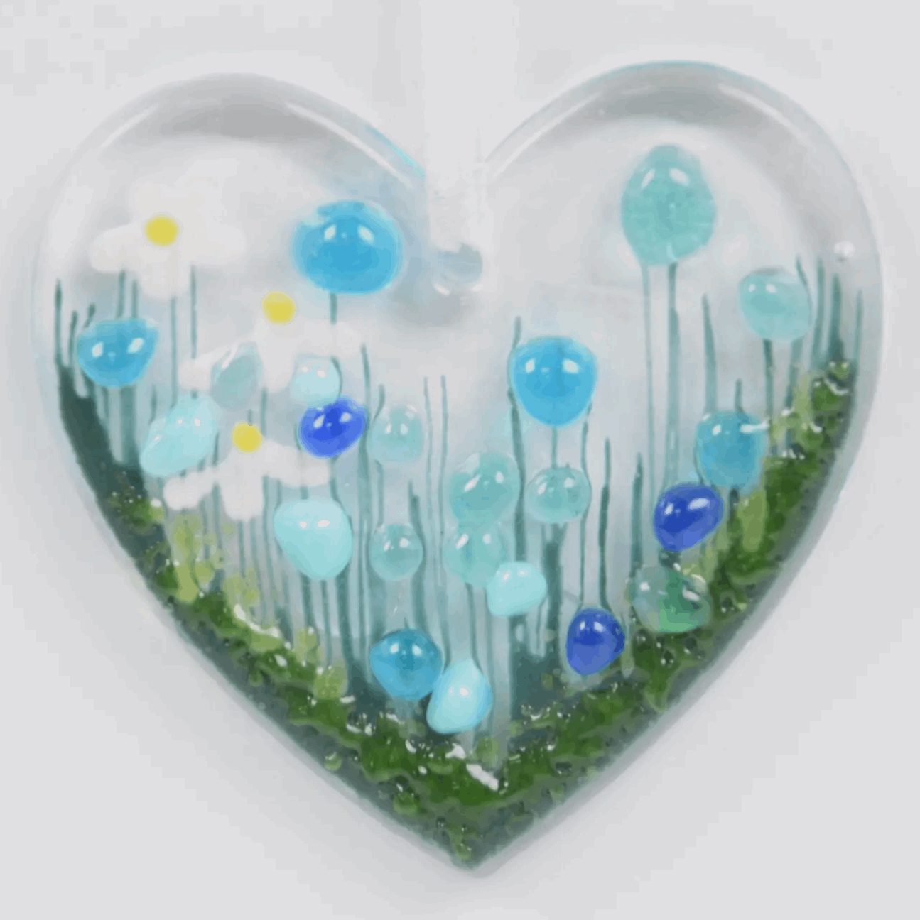 Cornflower glass heart decoration