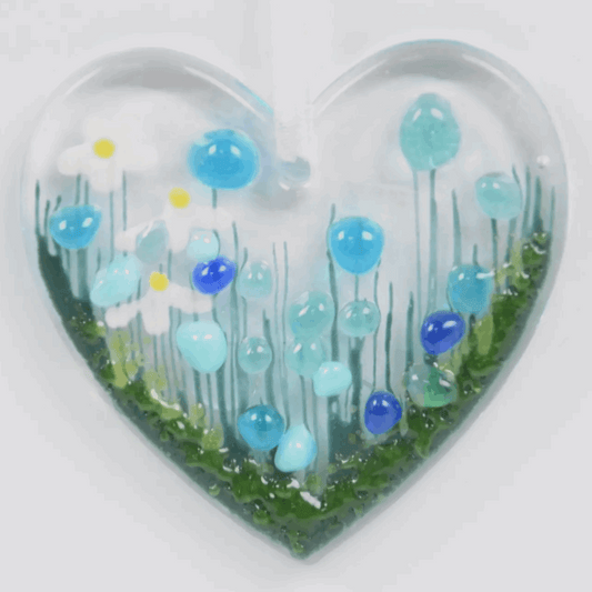 Cornflower glass heart decoration