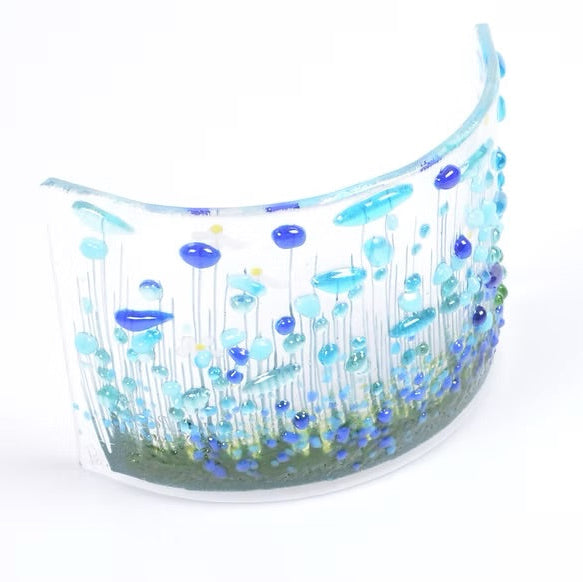 Cornflower fused glass curve Side view