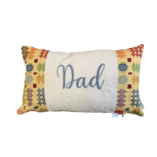 Dad Welsh tapestry design cushion - Mustard