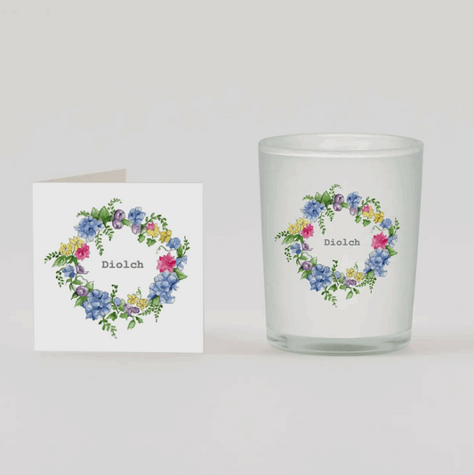 Diolch card and candle