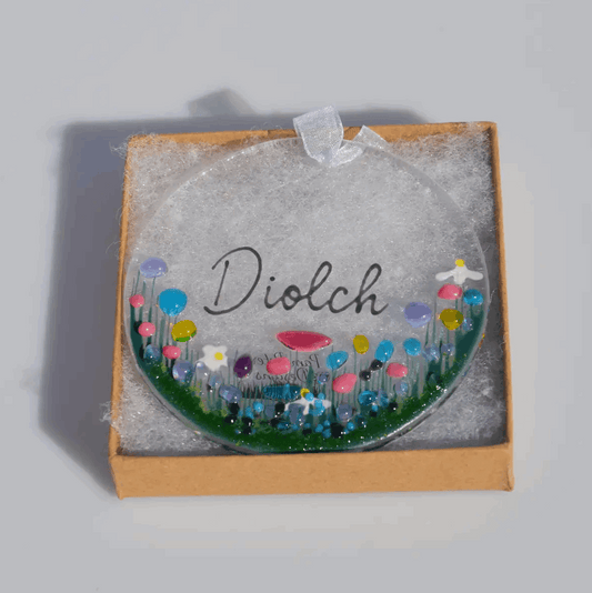 Diolch hanging glass decoration