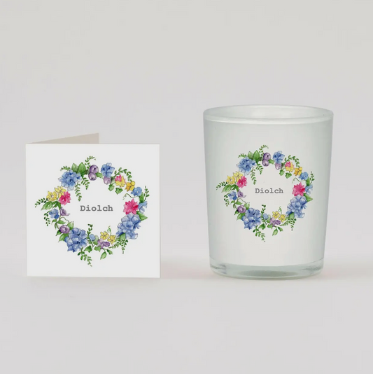 Diolch card and candle