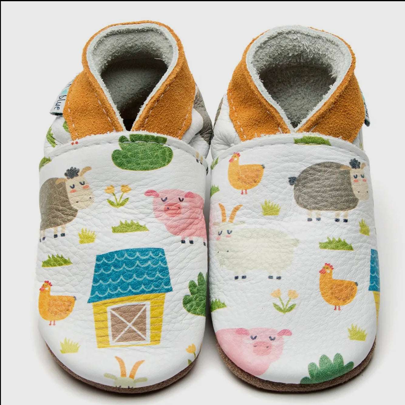Farmyard design printed barefoot baby shoes|Gifts of Wales