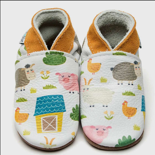 Farmyard design printed barefoot baby shoes|Gifts of Wales